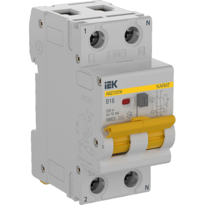 Выключатель автоматический IEK KARAT KA-VD14-1-016-B-010-A дифференциального тока B 16А 10мА тип A